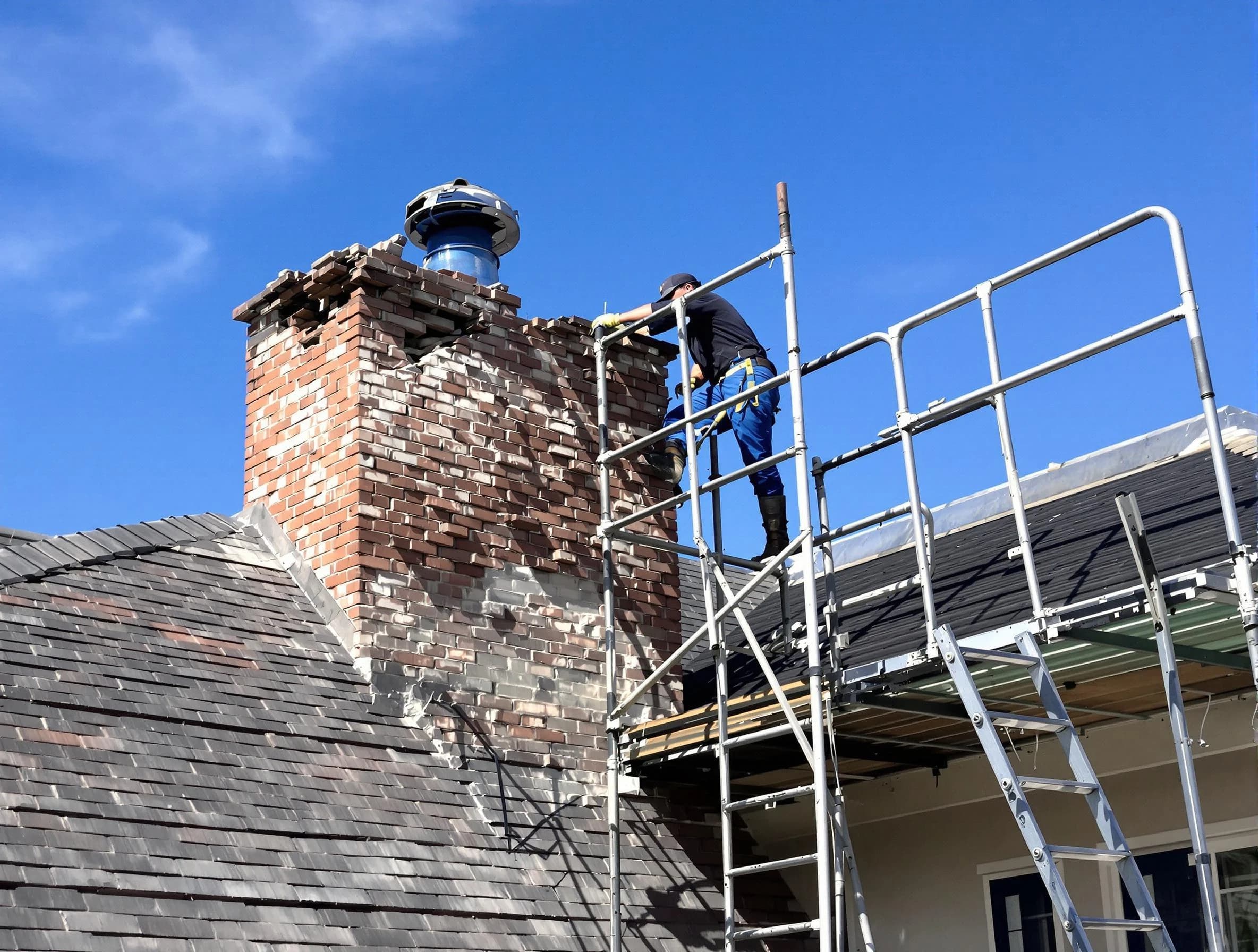Rebuilding a chimney structure by Paterson Chimney Sweep in Paterson, NJ