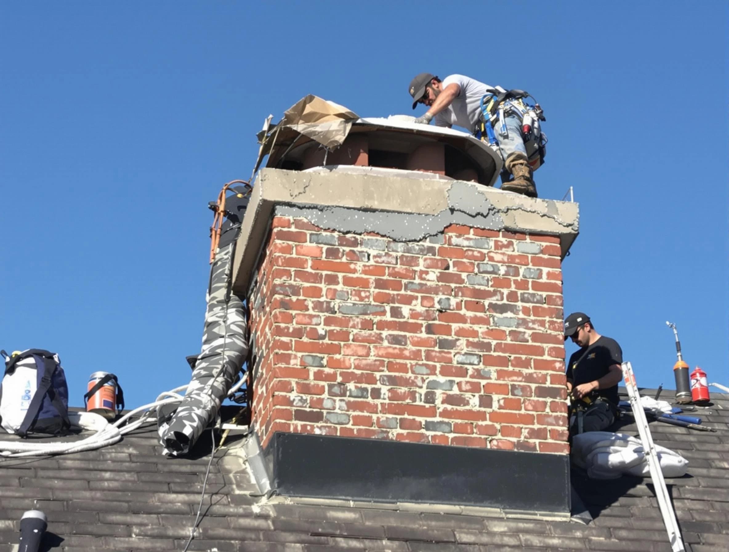 Paterson Chimney Sweep installing a custom chimney crown in Paterson, NJ