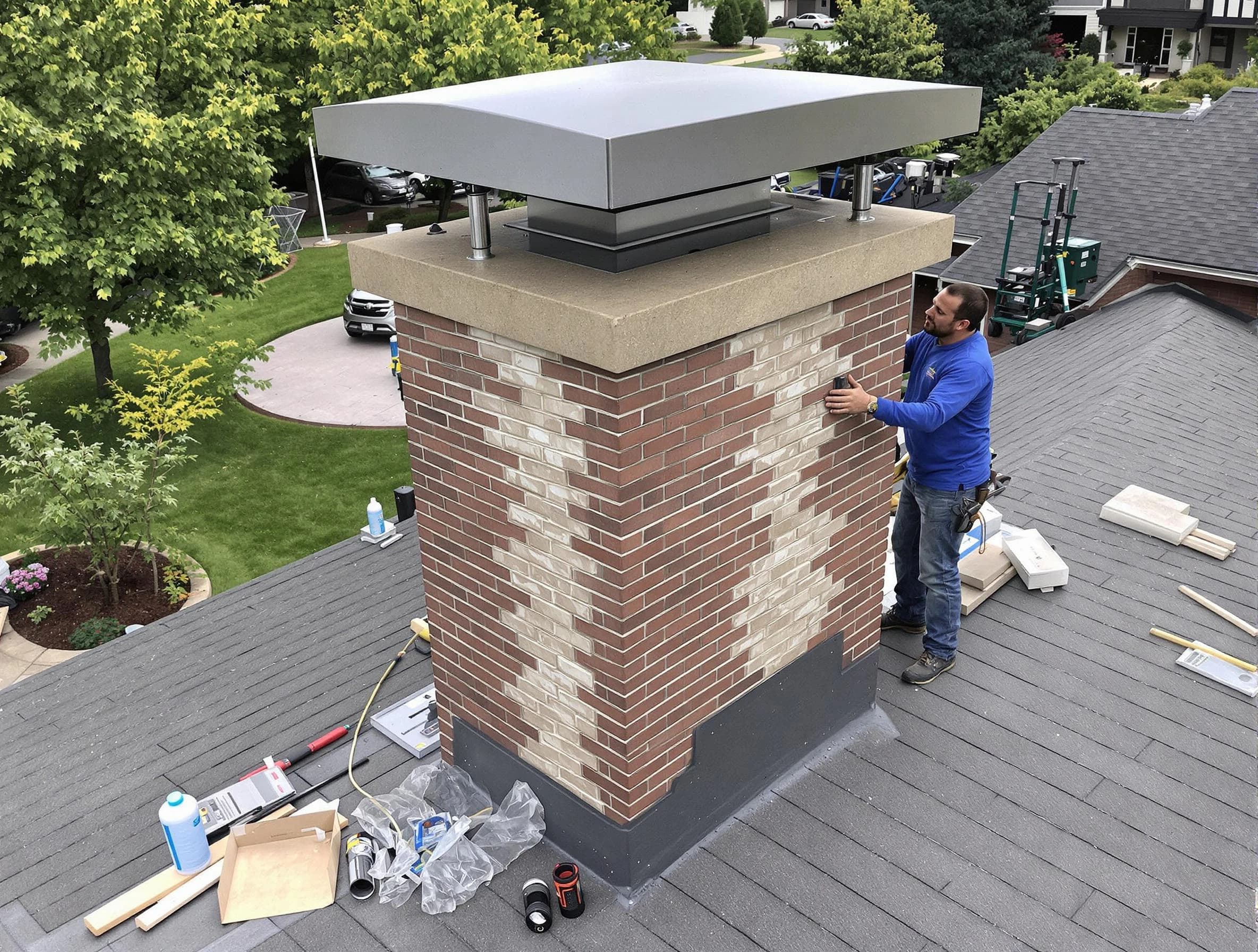 Paterson Chimney Sweep team working on a custom chimney remodel in Paterson, NJ